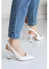 Besty Beyaz Fiyonk Detay Kadın Topuklu Ayakkabı