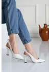 Besty Beyaz Fiyonk Detay Kadın Topuklu Ayakkabı