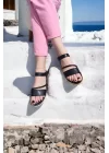Solena Siyah Cırt Detay Sandalet