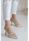 Lara Nude Saten Taşlı Stiletto Kadın Ayakkabı