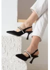 Lara Siyah Saten Taşlı Stiletto Kadın Ayakkabı