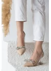 Viola Nut Şeffaf Taş Detaylı Fiyonklu Topuklu Kadın Ayakkabı