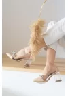 Viola Nut Şeffaf Taş Detaylı Fiyonklu Topuklu Kadın Ayakkabı