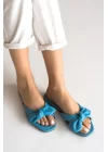 Dore Mavi Fiyonk Detaylı Kaydırmaz PVC Taban Kadın Terlik