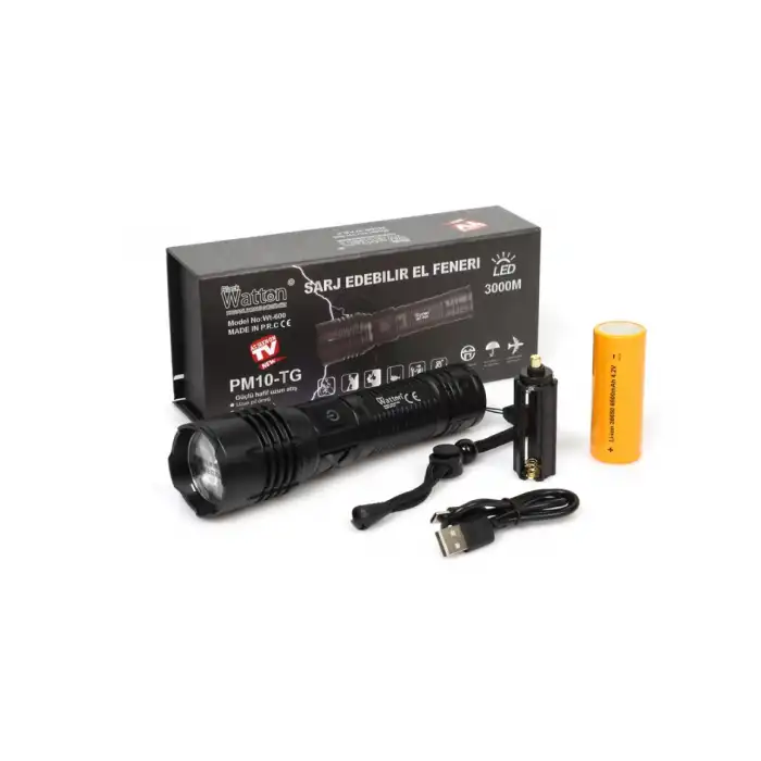 3000 LÜMEN GÜÇLÜ EL FENERİ WATTON WT-600