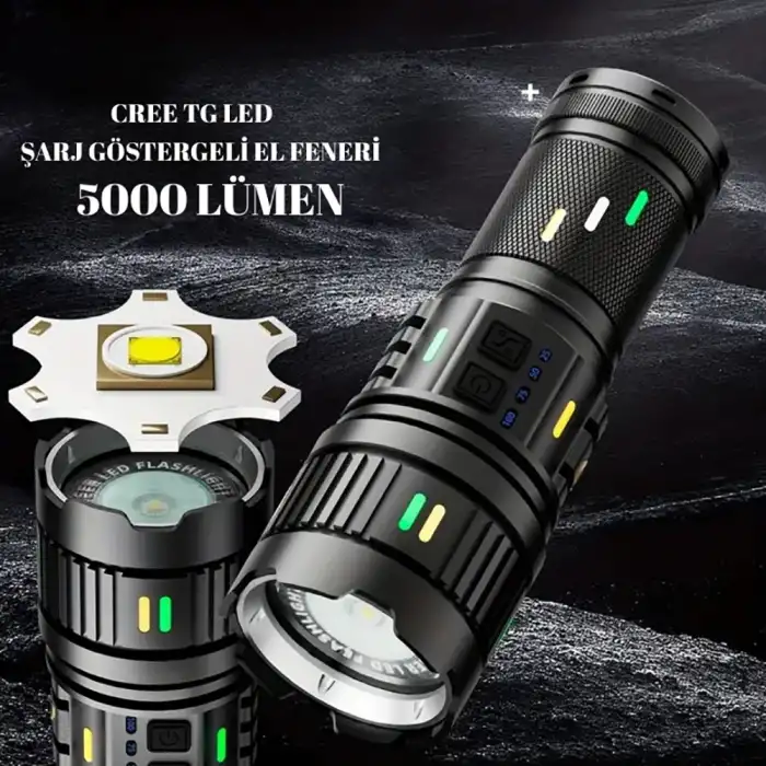 5000 LÜMEN CREE TG LED ŞARJ GÖSTERGELİ EL FENERİ WATTON WT-731