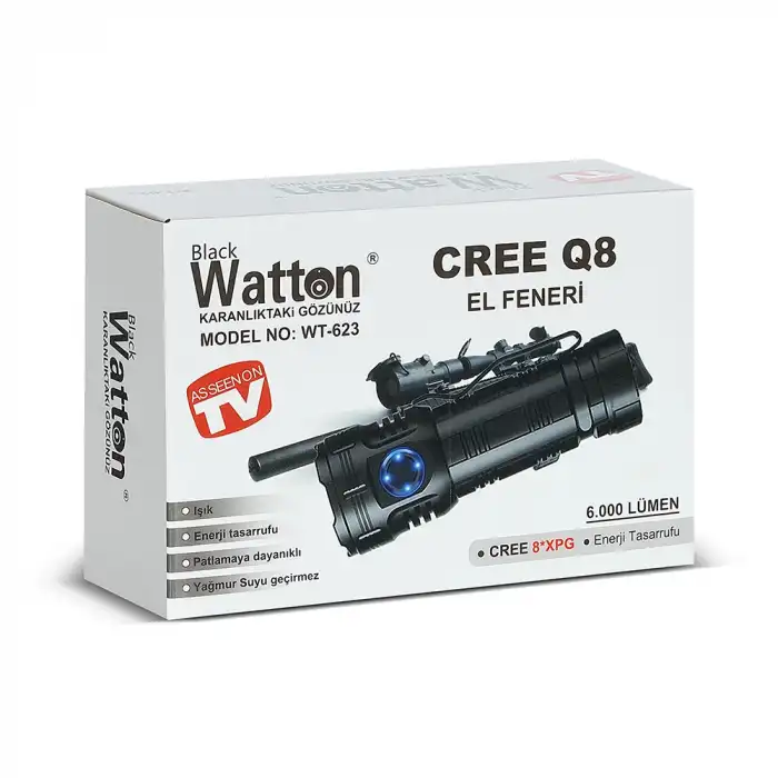 CREE Q8- XPG 8+1 LED  ŞARJLI EL FENERİ WATTON WT-623