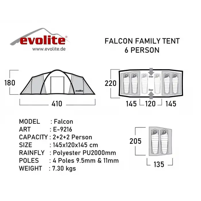 Evolite Falcon 6 Kişilik Odalı Aile Çadırı