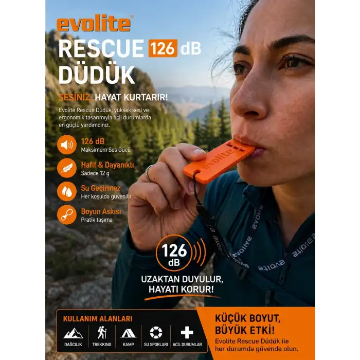Evolite Rescue Deprem Düdüğü 4 Adet - Turuncu 126 desibel