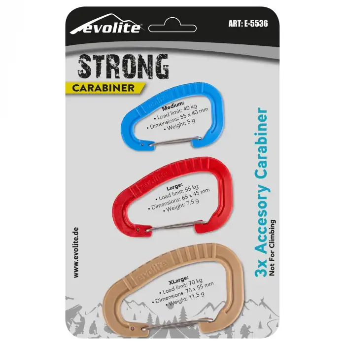 Evolite Strong 3lü Karabina Seti - Bej/Kırmızı/Mavi