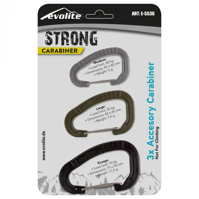 Evolite Strong 3lü Karabina Seti - Siyah/Haki/Gri