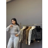Boğazlı Çizgi Desenli Triko Kazak