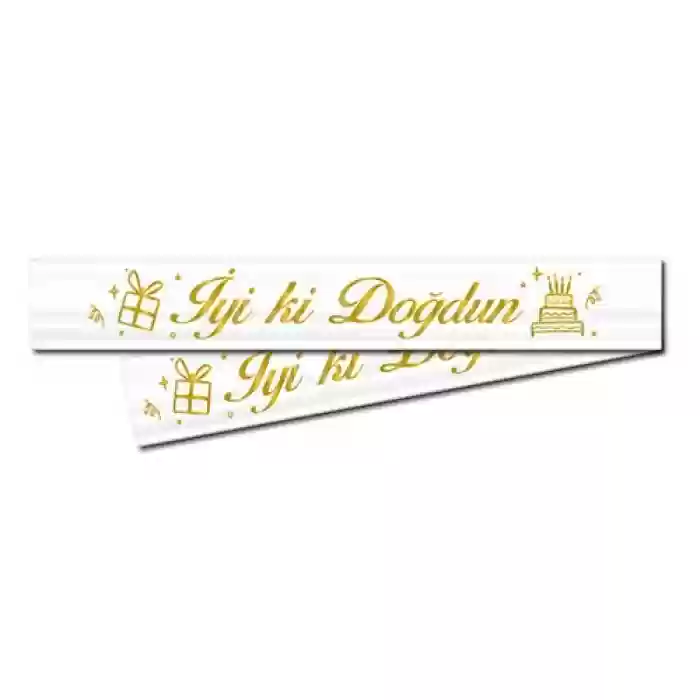 Kuşak İyi ki Doğdun Beyaz-Gold 200 cm