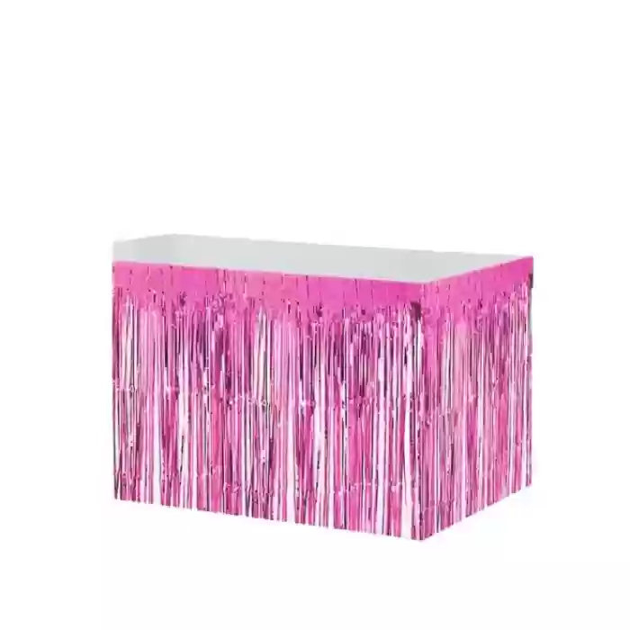 Pembe Işıltılı Püsküllü Masa Eteği