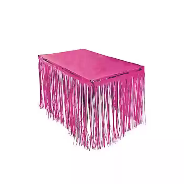 Pembe Işıltılı Püsküllü Masa Eteği