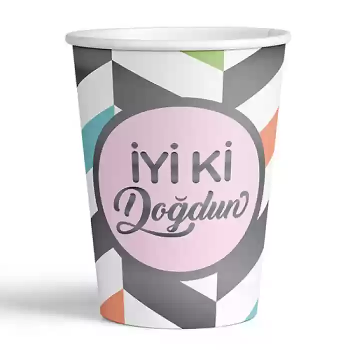 6lİ Karton Bardak Gümüş Yaldızlı İyi Ki Doğdun Karnaval Pembe