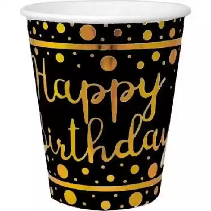 Siyah Happy Brithday Gold Varaklı Bardak 6lı