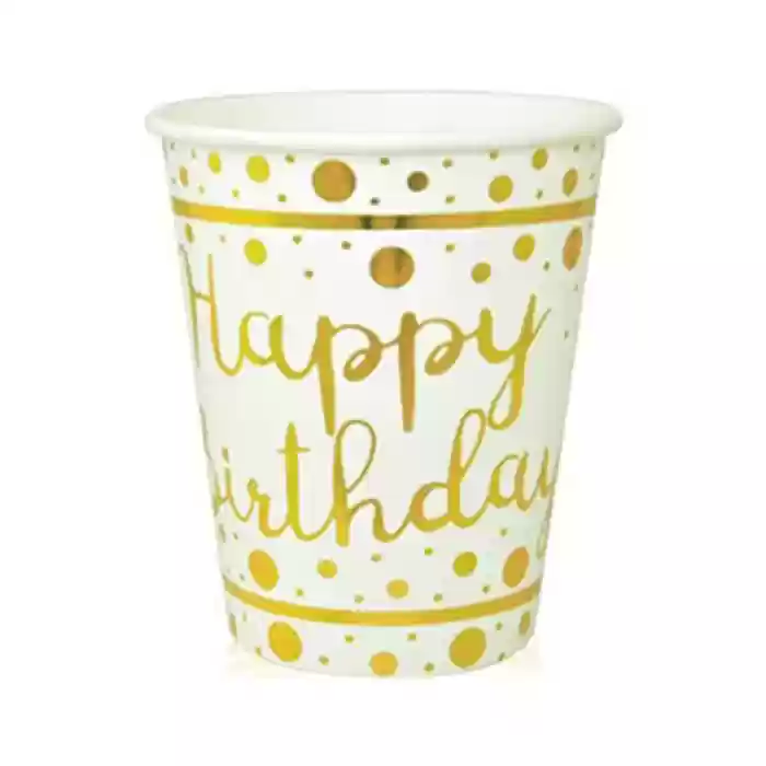 Beyaz Happy Brithday Gold Varaklı Bardak 6lı