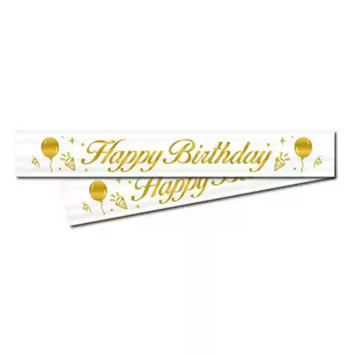 Kuşak Happy Birthday Beyaz-Gold 200 cm