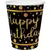 Siyah Happy Brithday Gold Varaklı Bardak 6lı