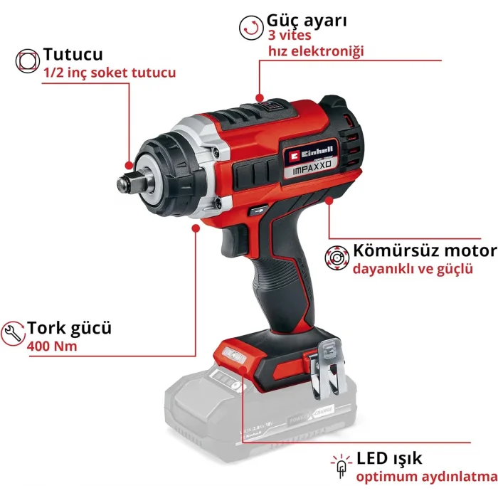Einhell Impaxxo 18/400 Kömürsüz Akülü Somun Sıkma 18V 4AH Akülü Set