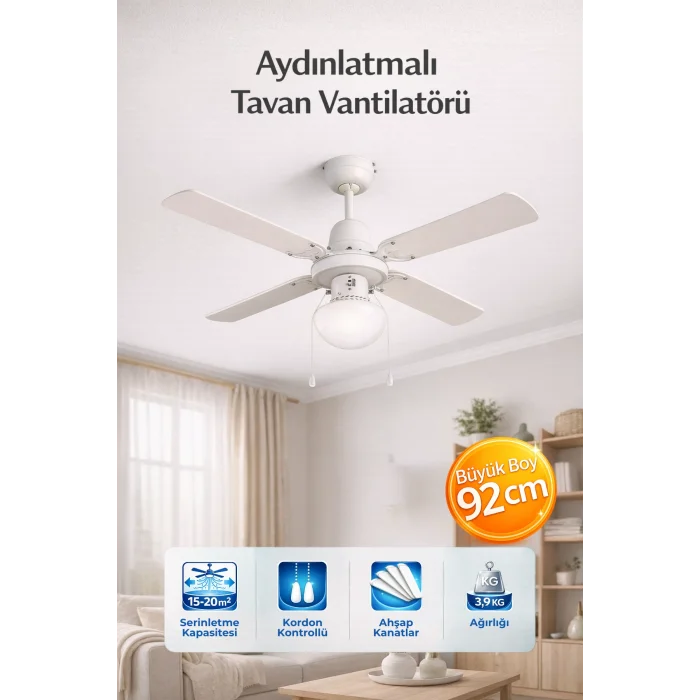 Colours Eko Tavan Vantilatörü Beyaz Kanat 92 cm