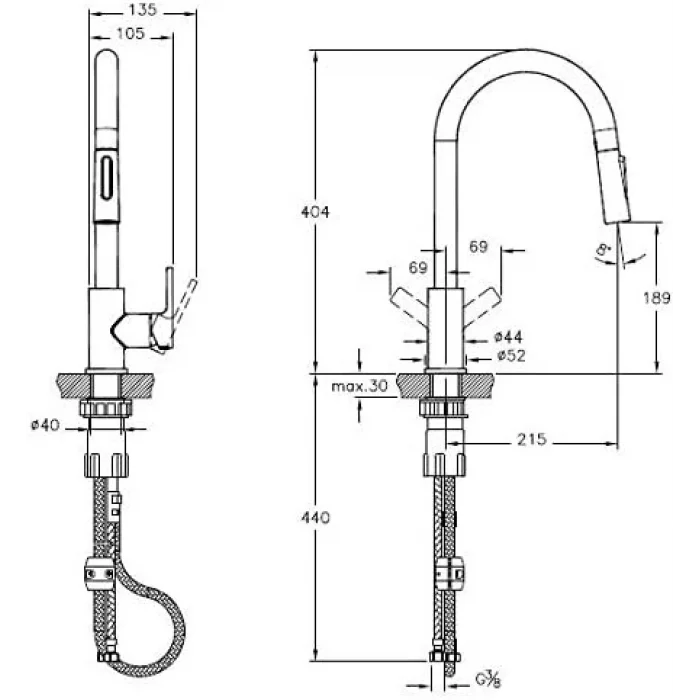 Artema Maestro A42145 Pull-Down Eviye Bataryası, Krom