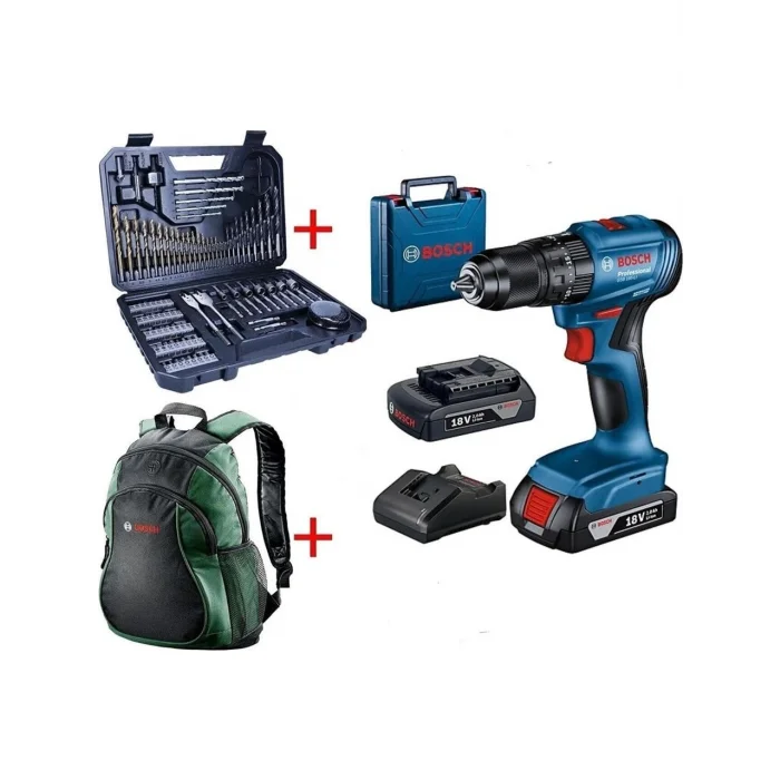Bosch Professional GSB 185-LI 2 x 2.0Ah Çift Akülü Darbeli Matkap + Bosch V-Line Aksesuar Seti 103 Parça+ Bosch Sırt Çantası