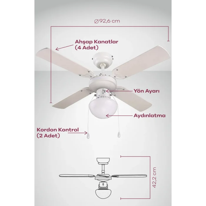 Colours Eko Tavan Vantilatörü Beyaz Kanat 92 cm