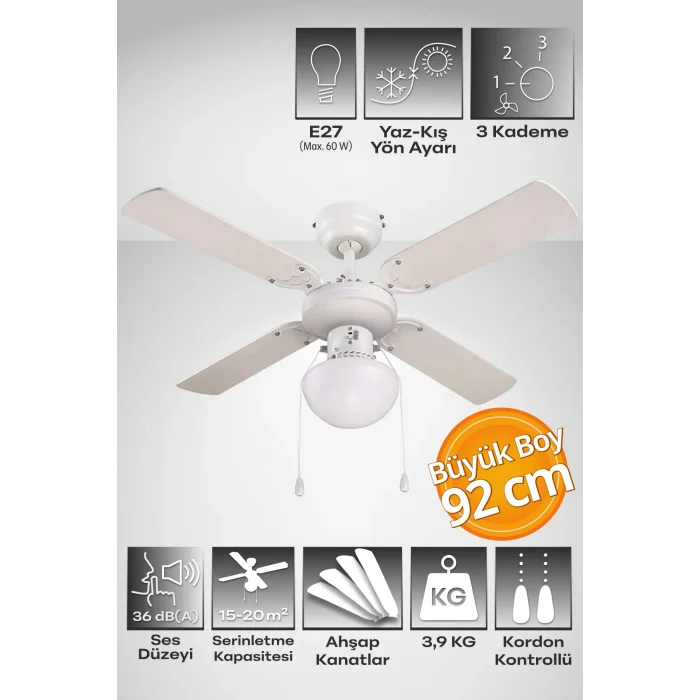 Colours Eko Tavan Vantilatörü Beyaz Kanat 92 cm