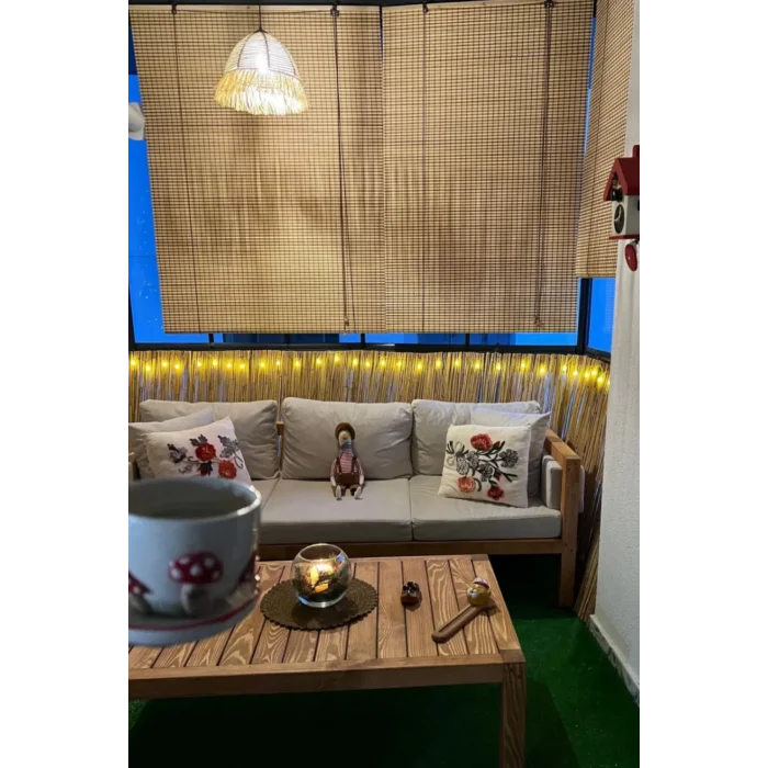 Evesen Ahşap Bambu Stor Perde Bej