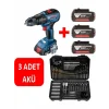 Bosch Darbeli Matkap Kömürsüz Şarjlı Matkap Akülü Vidalama (3 Adet 2 Ah Akü) + 103 Parça Aksesuar