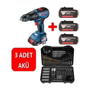 Bosch Darbeli Matkap Kömürsüz Şarjlı Matkap Akülü Vidalama (3 Adet 2 Ah Akü) + 103 Parça Aksesuar