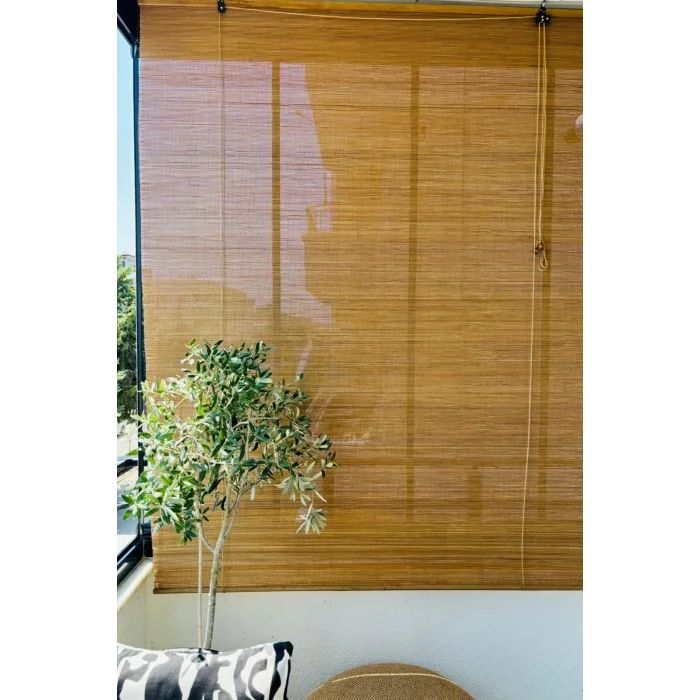 Evesen Ahşap Bambu Stor Perde Kiremit Rengi