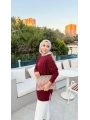 SİMLİ OVERSIZE TRİKO KAZAK - BORDO