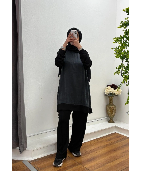 Oysho Kumaş Rahat Kesim İkili Takım Siyah