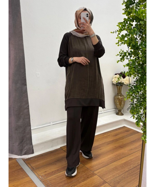 Oysho Kumaş Rahat Kesim İkili Takım Kahve