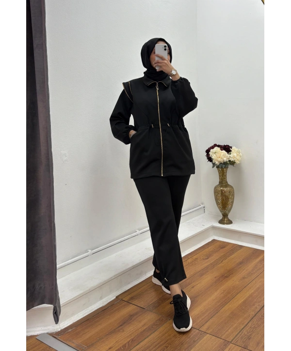 FERMUAR DETAYLI OYSHO PANTOLONLU TAKIM - SİYAH