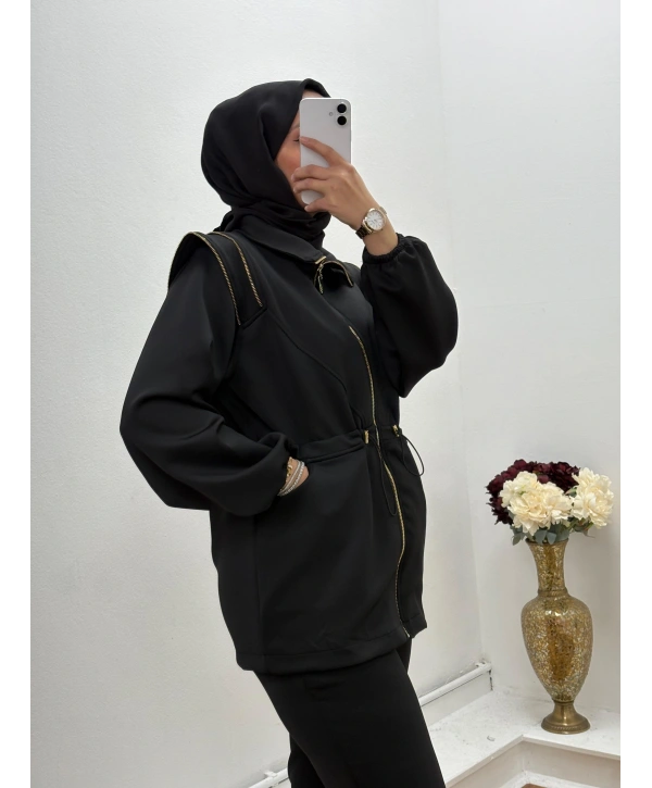 FERMUAR DETAYLI OYSHO PANTOLONLU TAKIM - SİYAH