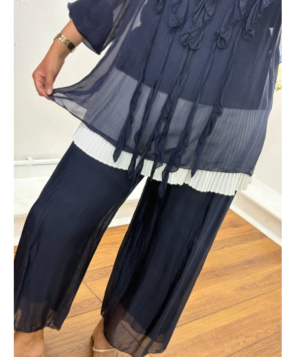 İTHAL FIRFIRLI PANTOLON TAKIM LACİVERT