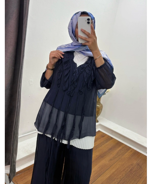 İTHAL FIRFIRLI PANTOLON TAKIM LACİVERT