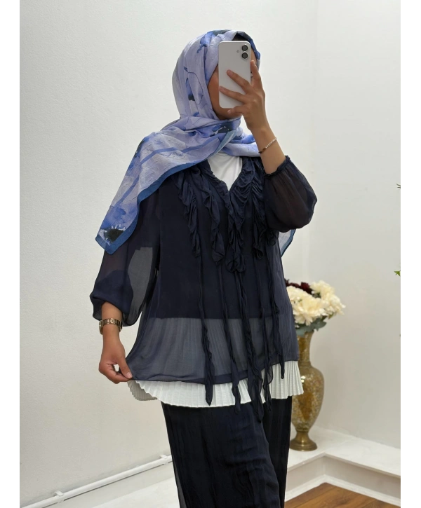 İTHAL FIRFIRLI PANTOLON TAKIM LACİVERT