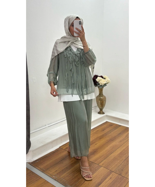 İTHAL FIRFIRLI PANTOLON TAKIM YEŞİL