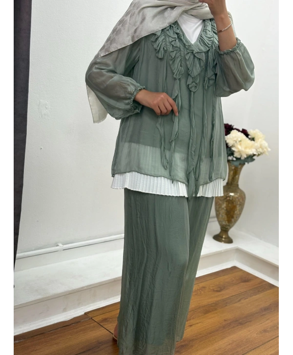 İTHAL FIRFIRLI PANTOLON TAKIM YEŞİL