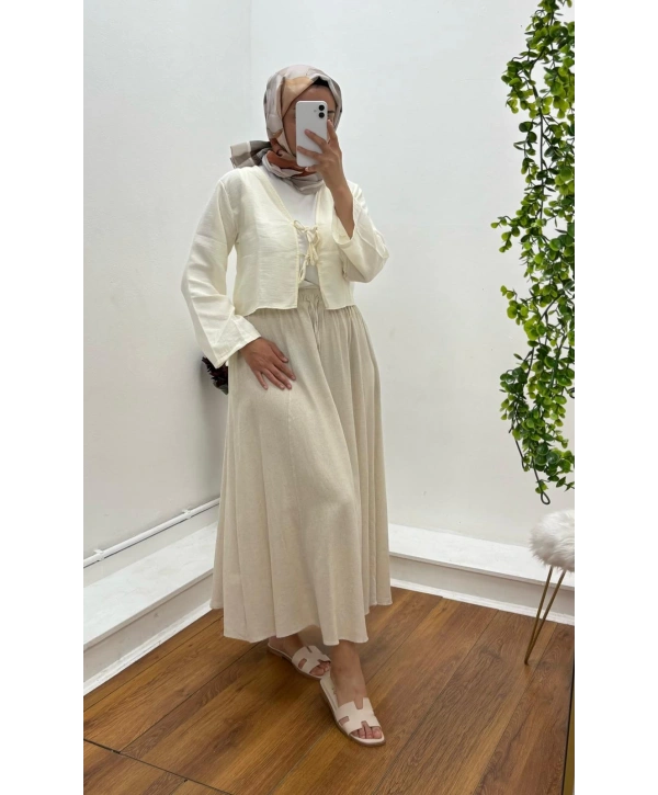 KREM BAĞLAMALI PAMUKLU BOLERO