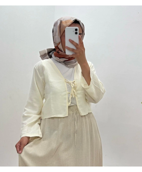 KREM BAĞLAMALI PAMUKLU BOLERO