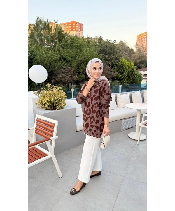 LEOPAR DESEN OVERSIZE TRİKO