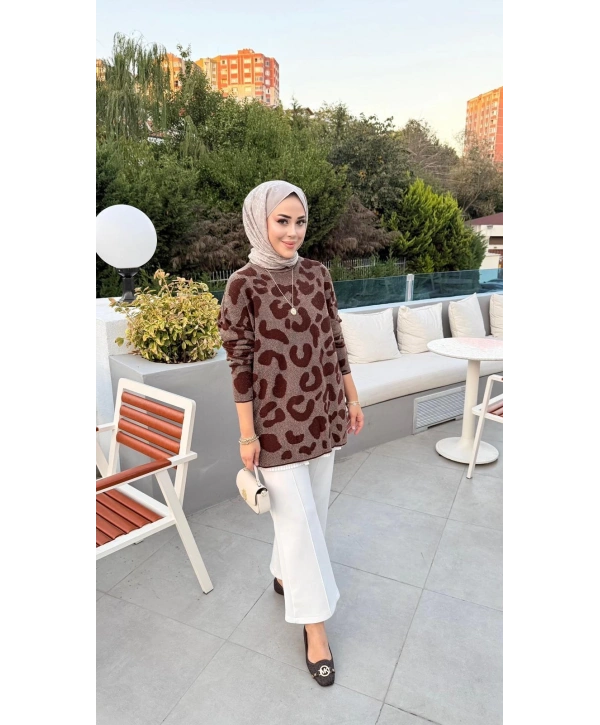 LEOPAR DESEN OVERSIZE TRİKO