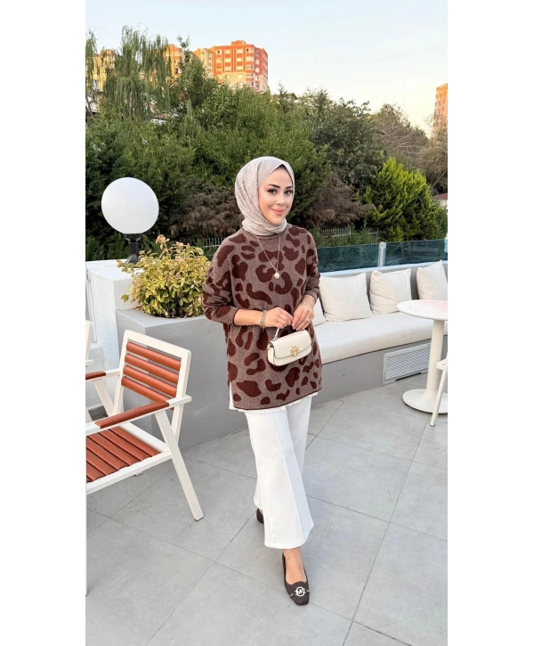 LEOPAR DESEN OVERSIZE TRİKO