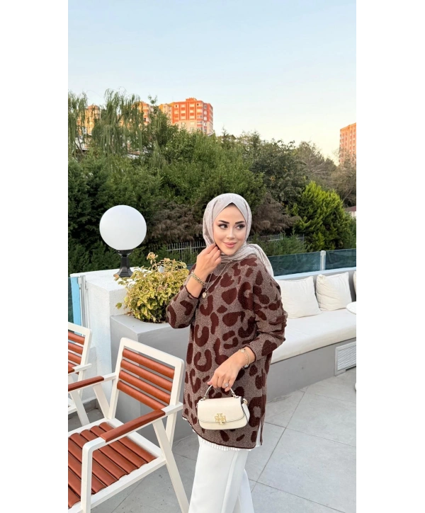 LEOPAR DESEN OVERSIZE TRİKO